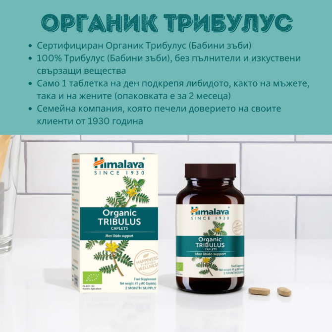 ОРГАНИК ТРИБУЛУС (Бабини зъби),  60 табл х 688 mg, ДВУМЕСЕЧЕН прием, Himalaya Wellness